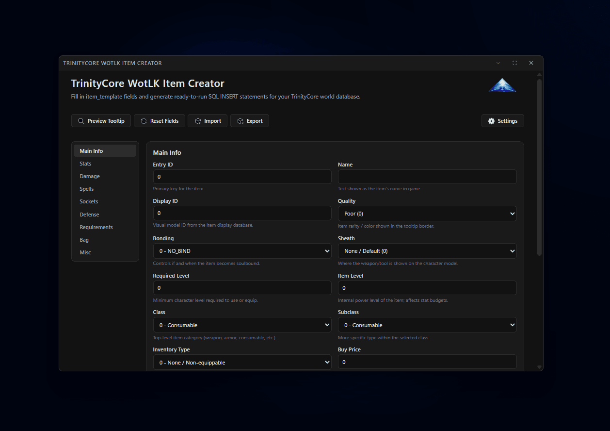 Trinity Wotlk Item Creator