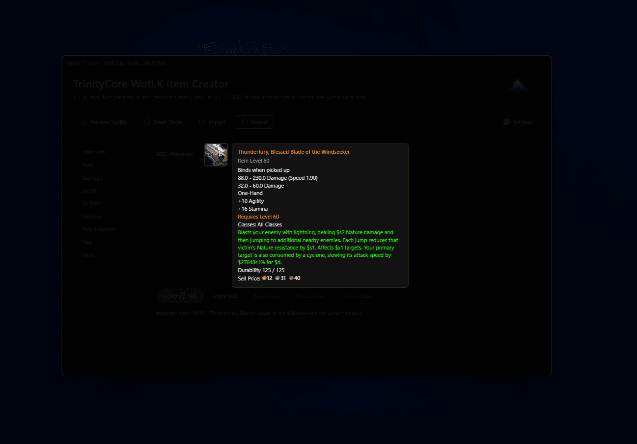 Trinity Wotlk Item Creator screenshot 2